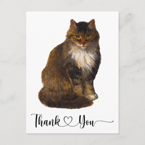 Maine Coon Cat Portrait Art Thank You Script Heart Postcard