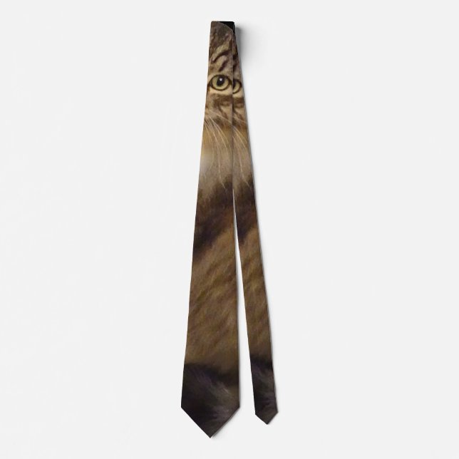 Maine Coon Cat Portrait Neck Tie (Front)