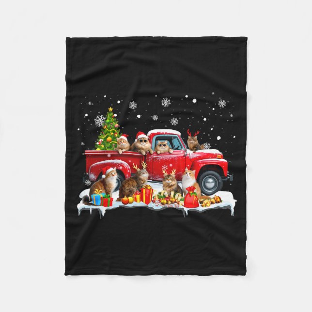 Maine Coon Cat Red Truck Christmas Tree Santa Ugly Fleece Blanket (Front)