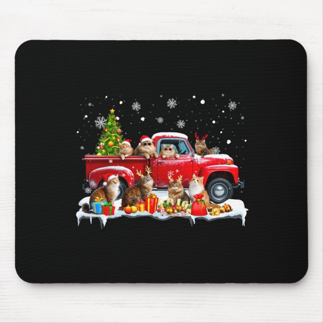 Maine Coon Cat Red Truck Christmas Tree Santa Ugly Mouse Pad (Front)