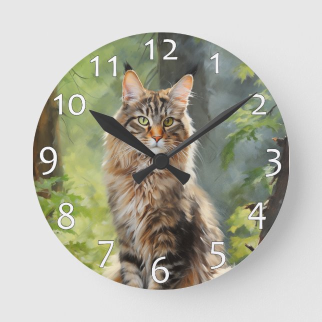 Maine Coon cat Round Clock (Front)