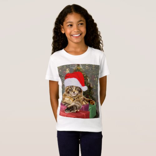 Maine Coon Cat Santa  Gifts Christmas Tree Behind T_Shirt