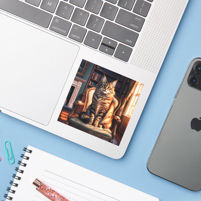 Maine Coon Cat Sticker (Laptop w/ iPhone)