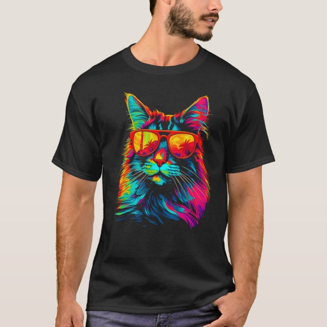 Maine Coon Cat Sunglasses T-Shirt (Front)