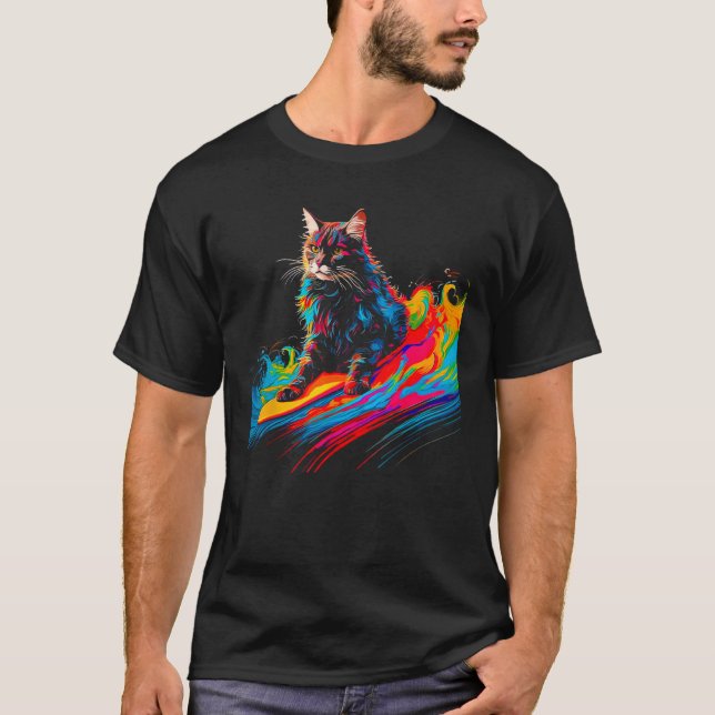 Maine Coon Cat Surf 1 T-Shirt (Front)