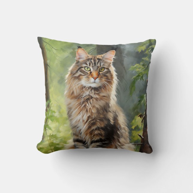 Maine Coon cat Throw Pillow (Front)