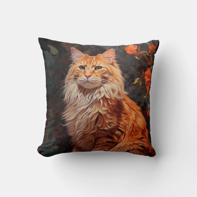 Maine Coon cat Throw Pillow (Front)