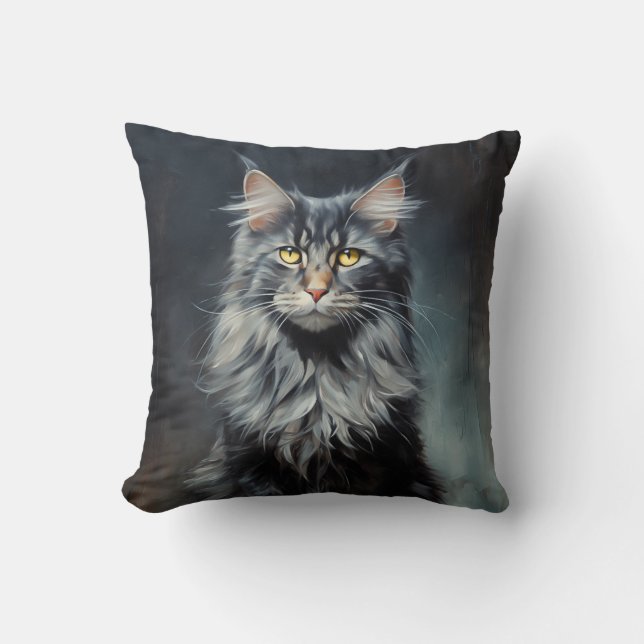 Maine Coon cat Throw Pillow (Front)
