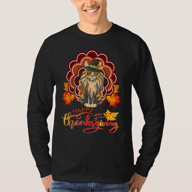 Maine Coon Cat Turkey Happy Thanksgiving 1 T-Shirt (Front)