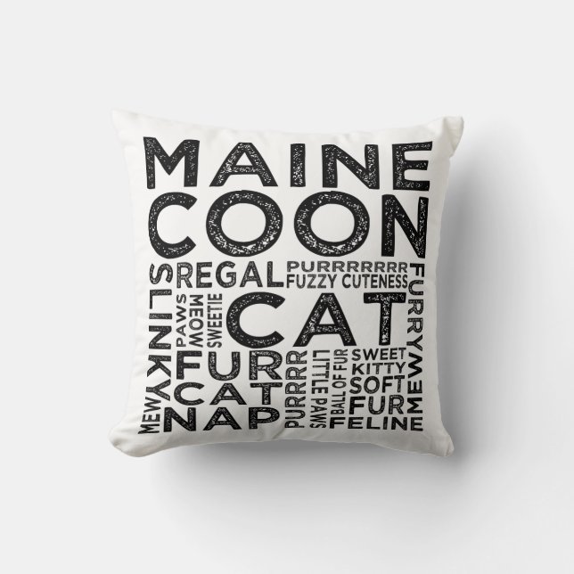 Maine Coon Cat Typography Throw Pillow (Front)