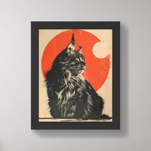 Maine Coon Cat Vintage Art Framed Art