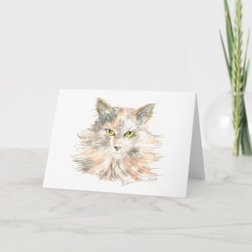 Maine Coon Cat Watercolor ard Card