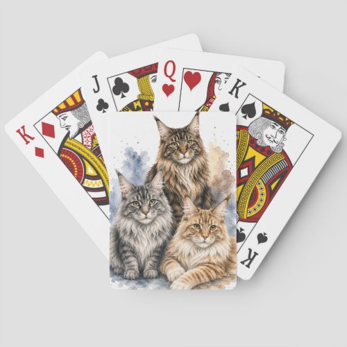 Maine Coon Cat Watercolor Playing Cards