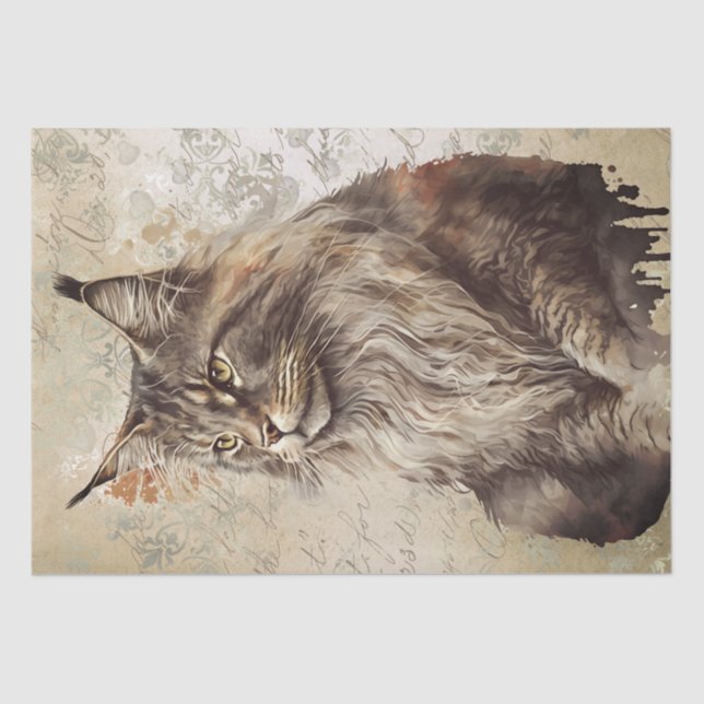 Maine Coon Cat Watercolor Tissue Paper (Front)