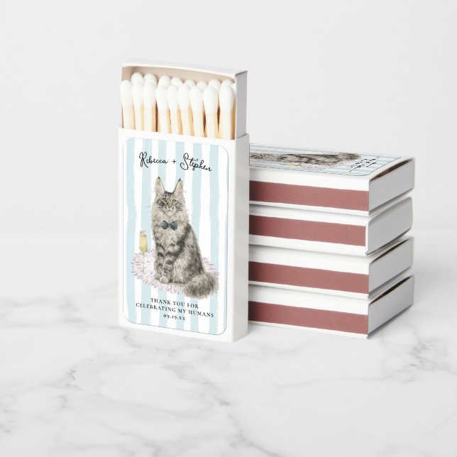 Maine Coon Cat Wedding Favor Matchboxes (Stacked)