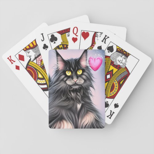 Maine Coon Cat with a Heart Valentines Day   Playing Cards