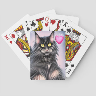 Maine Coon Cat with a Heart Valentine's Day Poker Cards