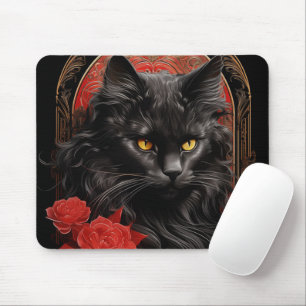 Maine Coon cat with flowers Mouse Pad
