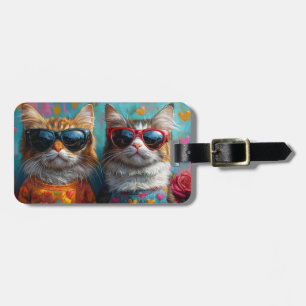 Maine Coon Cat with Heart Roses Valentine's Day Luggage Tag