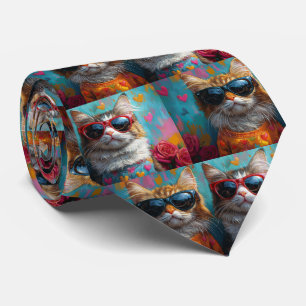 Maine Coon Cat with Heart Roses Valentine's Day Neck Tie