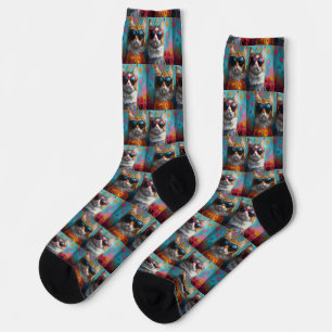 Maine Coon Cat with Heart Roses Valentine's Day Socks