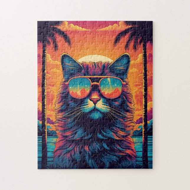 Maine Coon cat with sunglasses at the beach Jigsaw Puzzle (Vertical)