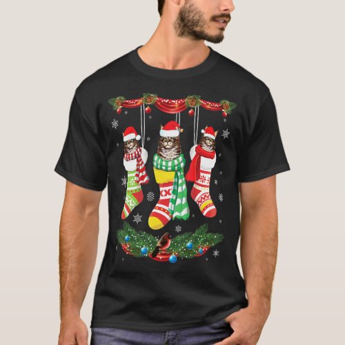 Maine Coon Cats Inside Noel Socks Merry Christmas  T_Shirt