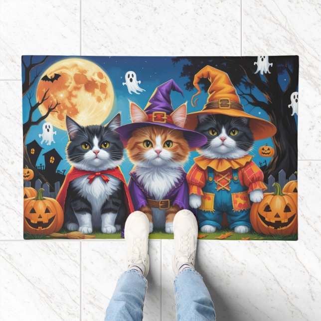 Maine Coon Cats Pumpkin Halloween Funny Doormat (Indoor)