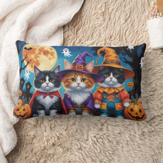 Maine Coon Cats Pumpkin Halloween Funny Lumbar Pillow (Blanket)