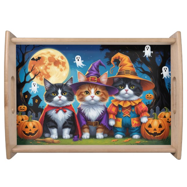 Maine Coon Cats Pumpkin Halloween Funny Serving Tray (Front)