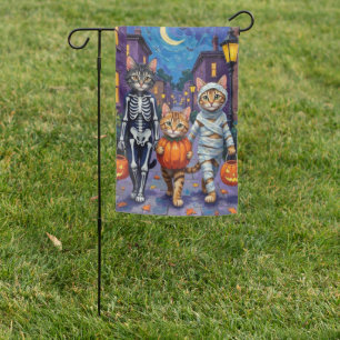 Maine Coon Cats Trick-or-Treating in Halloween  Garden Flag