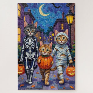 Maine Coon Cats Trick-or-Treating in Halloween Jigsaw Puzzle