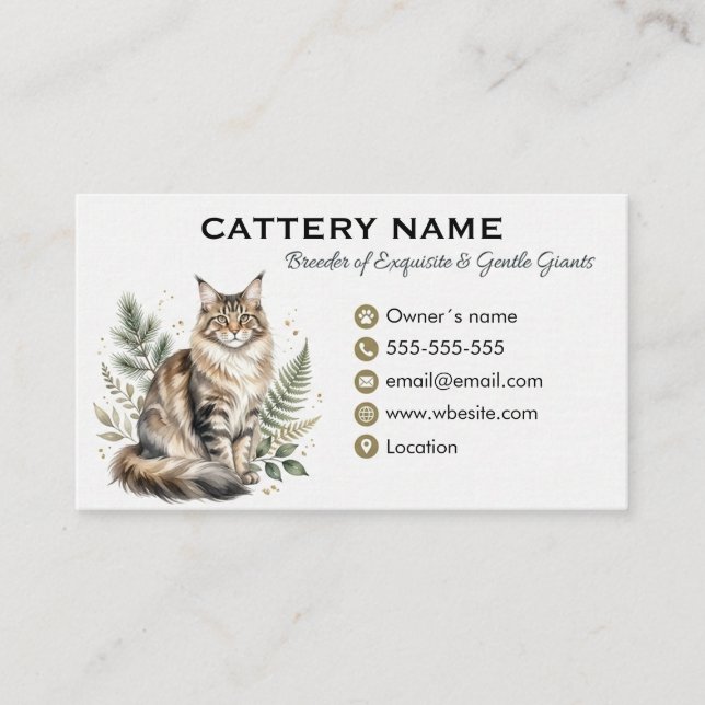 Maine Coon Cattery Customizable Business Card  (Front)