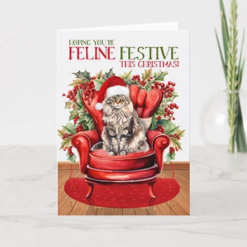Maine Coon Christmas Cat FELINE Festive Holiday Card