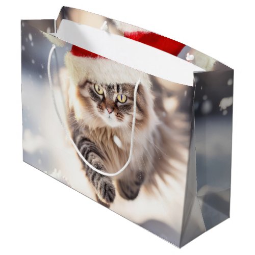 Maine Coon Christmas Cat In Snow Large Gift Bag
