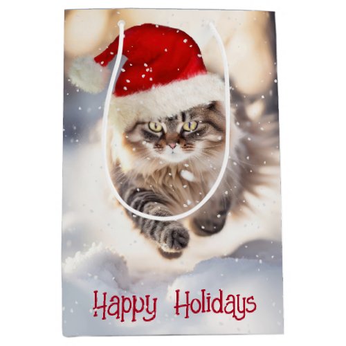 Maine Coon Christmas Cat In Snow Medium Gift Bag