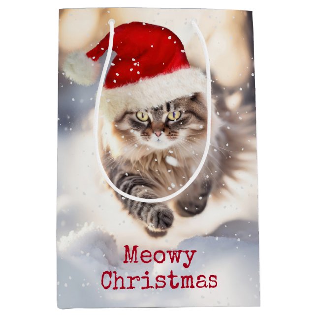 Maine Coon Christmas Cat In Snow Medium Gift Bag (Front)