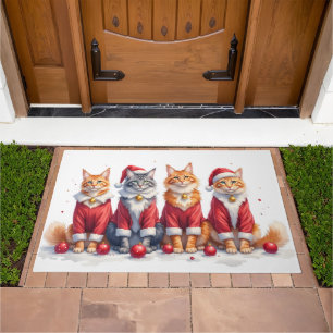 Maine Coon Christmas Dress Santa Hat Doormat