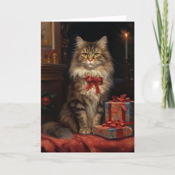 Maine Coon Christmas Greeting Card by petsArt at Zazzle