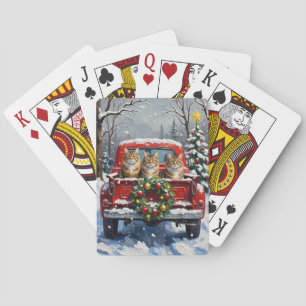 Maine Coon Christmas Red Truck Holiday Poker Cards