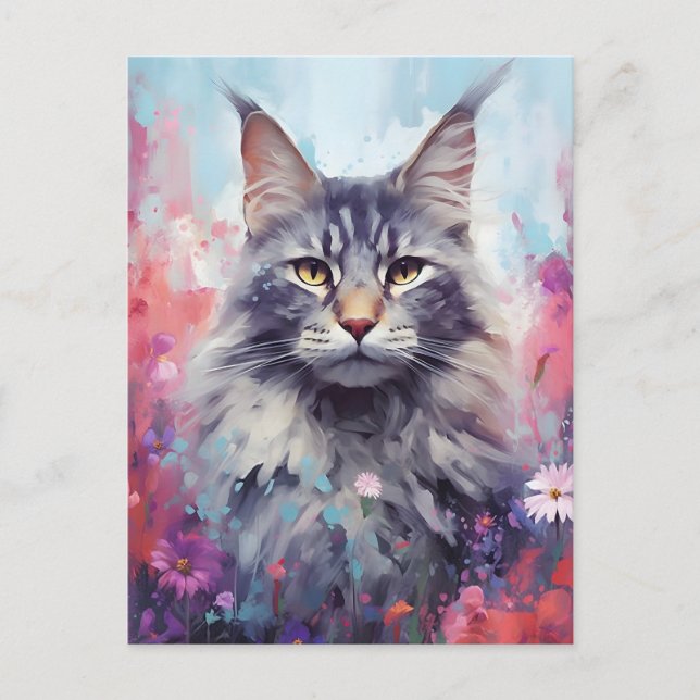 Maine Coon colorful watercolor artwork Postcard (Front)