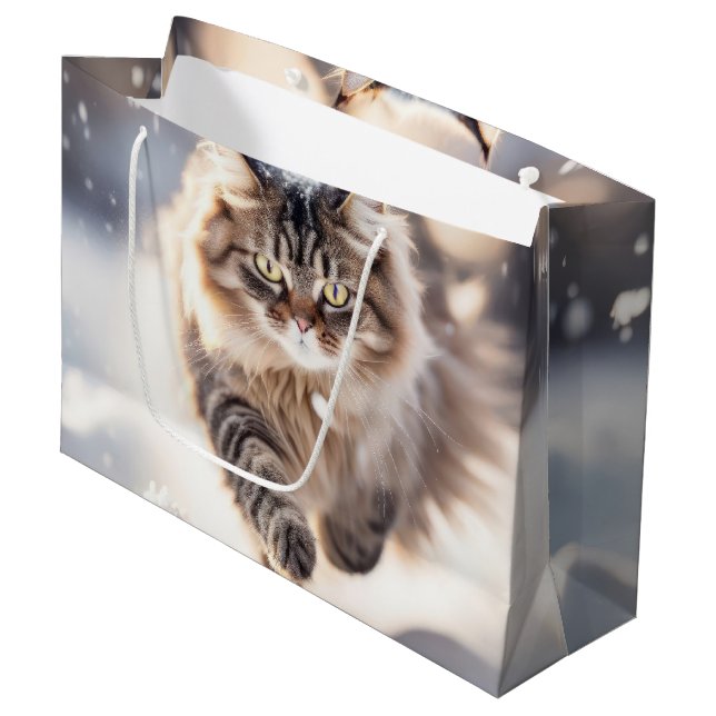 Maine Coon Dashing Through the Snow Large Gift Bag (Front Angled)
