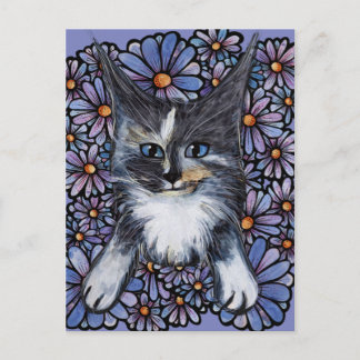 Maine Coon Dilute Calico Cat Purple Daisy          Postcard