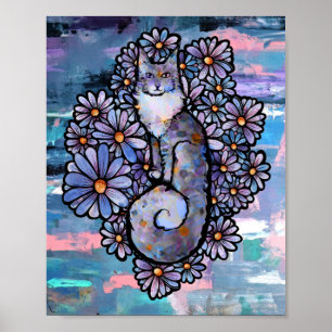 Maine Coon Dilute Calico Cat Purple Poster