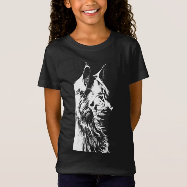Maine Coon Girl's Black Jersey T-Shirt Kids (Front)
