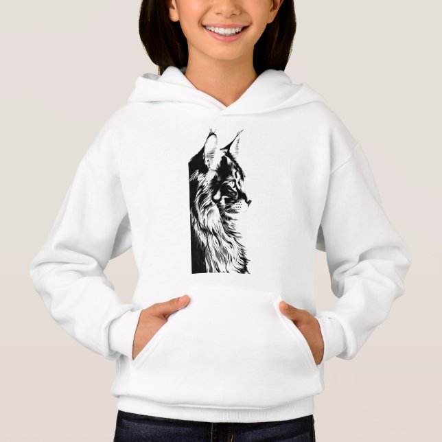 Maine Coon Girl's Pullover White Hoodie Kids' (Front)