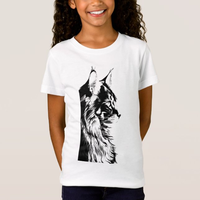 Maine Coon Girl's White Jersey T-Shirt Kids (Front)