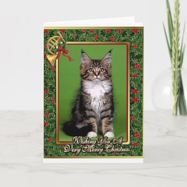 Maine Coon Kitten Blank Christmas Card (Front)