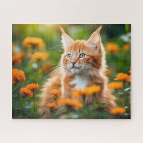 Maine Coon Kitten In A Flower Field Jigsaw Puzzle