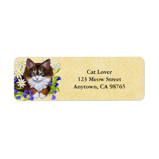Maine Coon Kitten in Flowers Address Labels